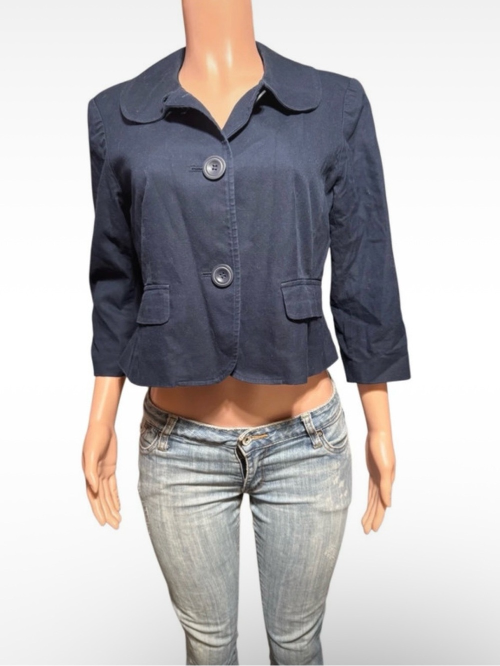 Talbots petite Navy Cropped Two-Button Blazer 10/M